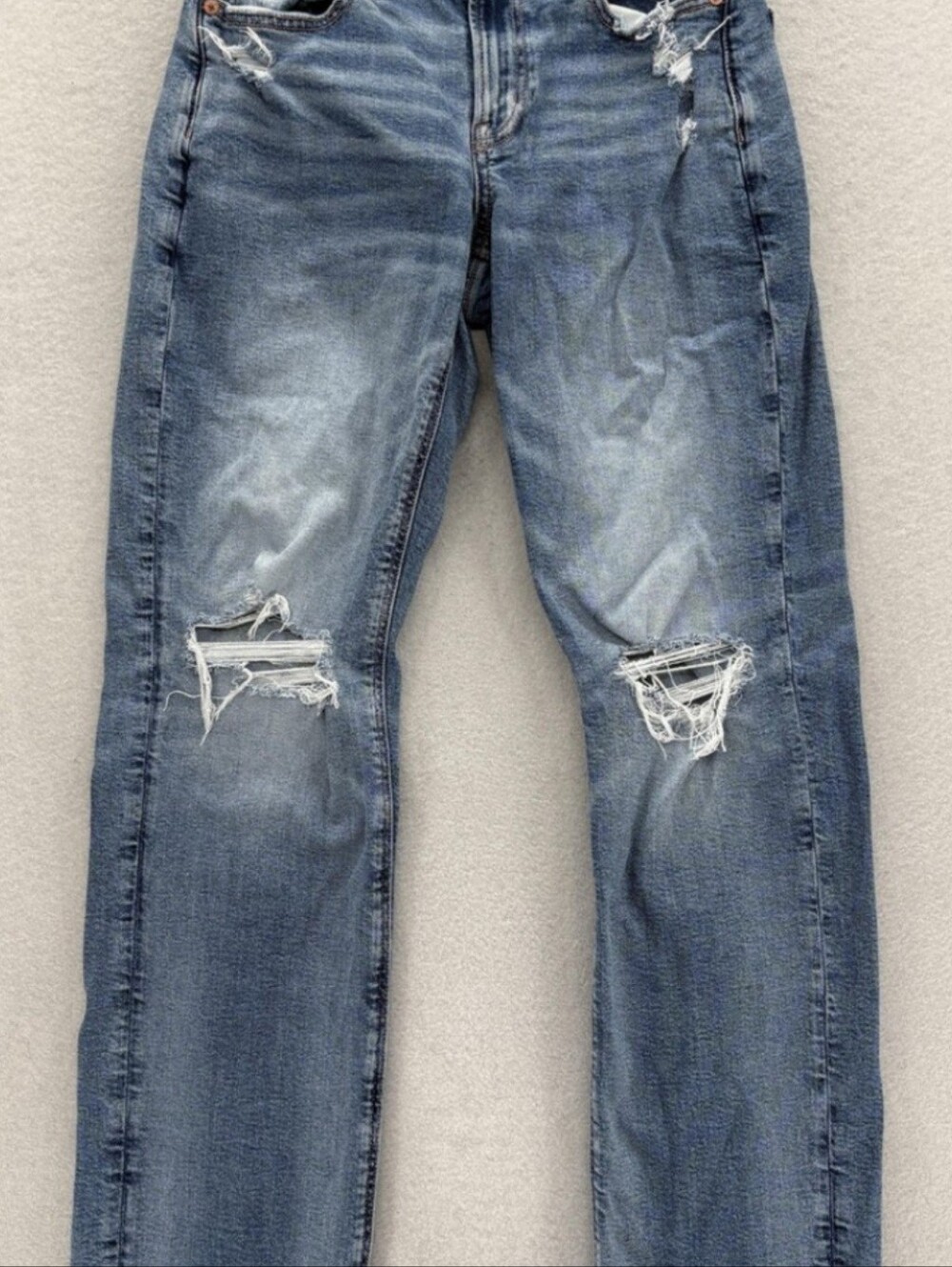Womens Distressed Blue Denim Jeans - Casual Slim Fit
